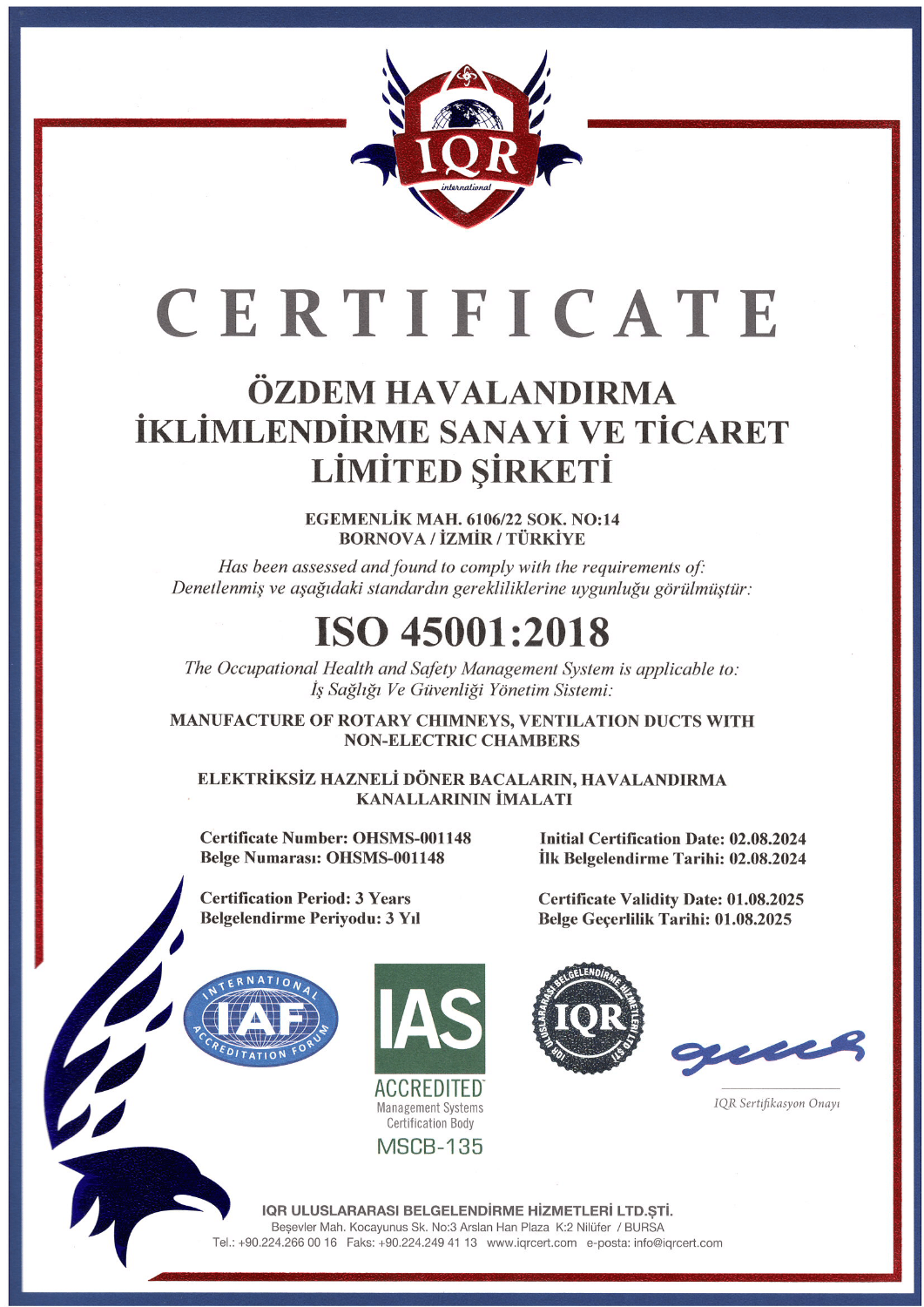 ÖZDEM HAVALANDIRMA IAS 45001-1